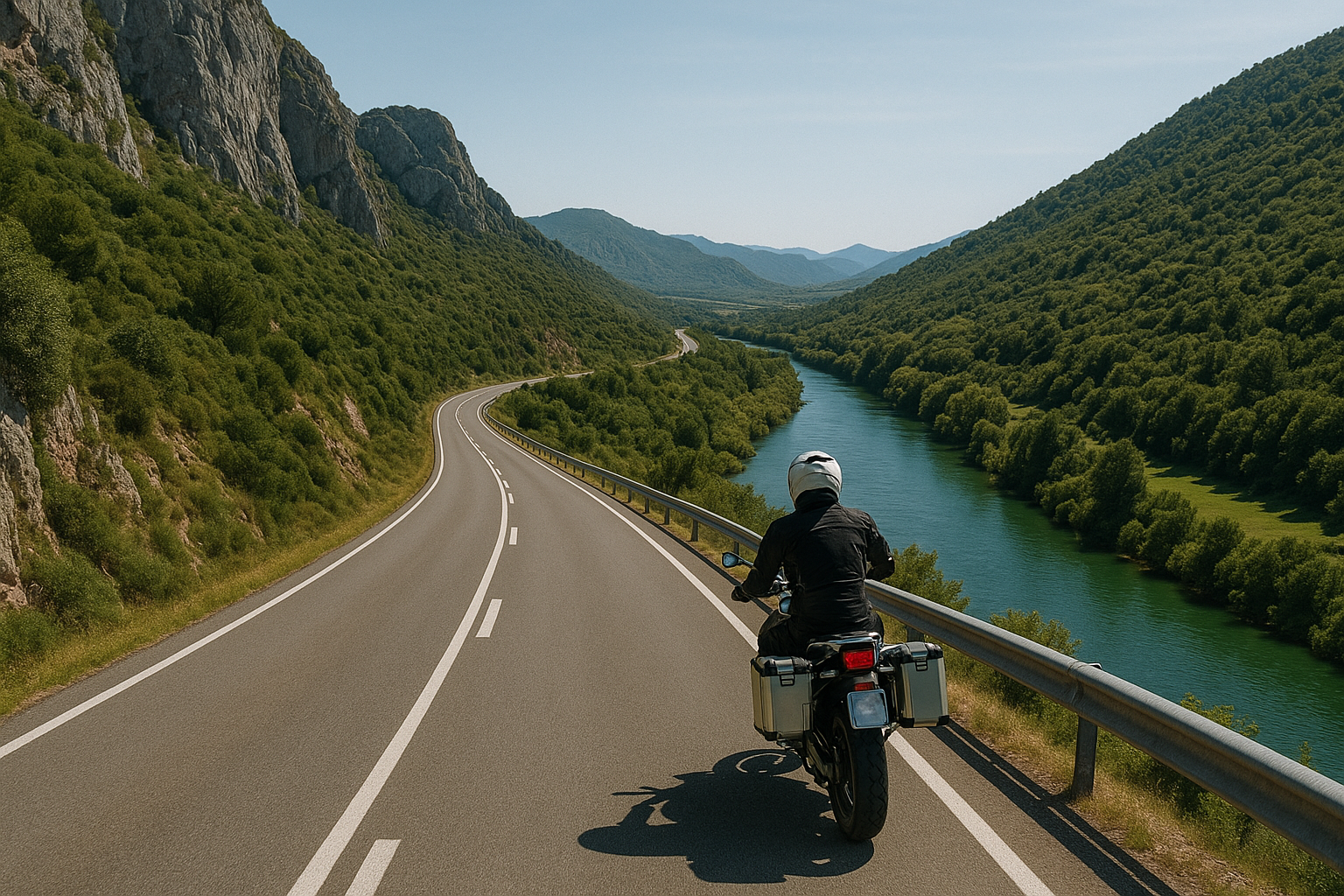 Moto rutera junto al río